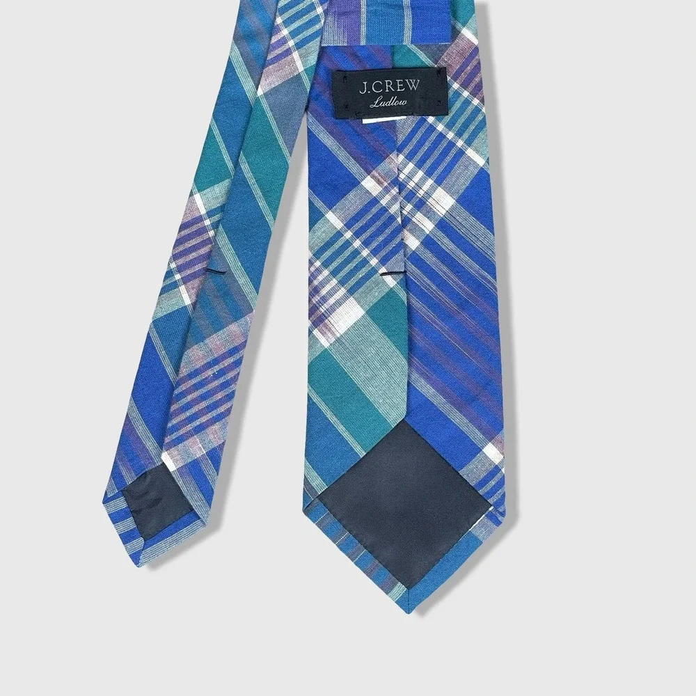 J Crew Ludlow Plaid Silk‎ Blend Necktie Men Blue Green Purple Preppy 58